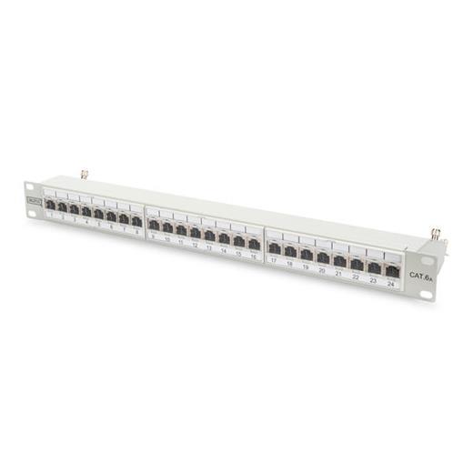 DN-91624S-EA Digitus 19 Inch 24 Port Cat-6a EA Sınıfı FTP Patch Panel, Zırhlı, 1U, tozdan korumak için kapaklı, 8P8C, gri RAL 7035 renk