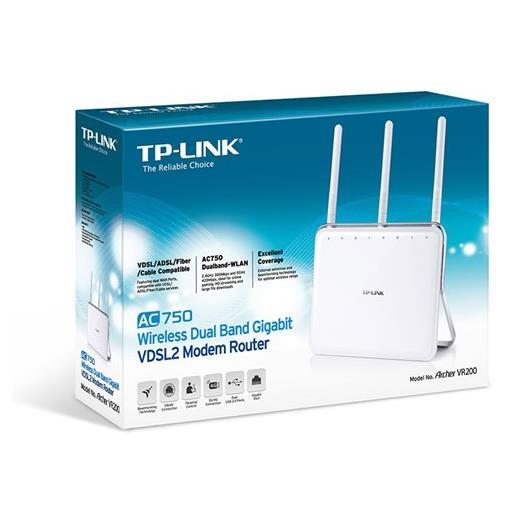 TP-Link Archer-Vr200 Ac750 Wireless Dual Band Gigabit Vdsl2/Adsl Moderm Router