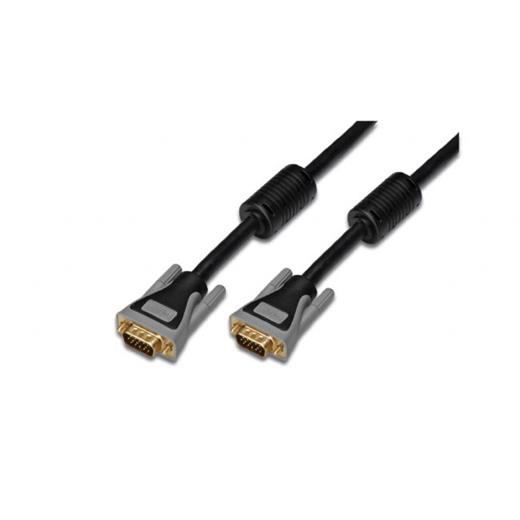 DK-310105-100-D Digitus VGA Monitör Bağlantı Kablosu HD15 Erkek HD15 Erkek, 10 metre, 3Coax/9C, 2x ferrite, UL, siyah/gri renk, altın kaplama