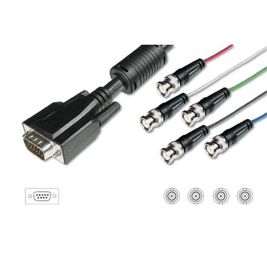 AK-310300-020-S VGA Monitör Adaptör Kablosu, HD15 Erkek - 5 x BNC Erkek, 2 metre, 5Coax, ferrite filtreli, UL, siyah renk