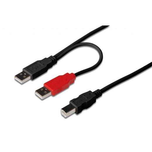 AK-112007 USB Y Bağlantı Kablosu, 2 x USB A erkek - 1 x USB B erkek, 1 metre, CU, AWG 28, 2 x zırhlı, UL2725, USB 2.0 uyumlu, siyah renk