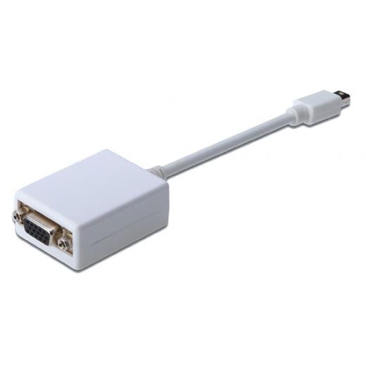 AK-340407-001-W Mini DisplayPort <-> VGA Adaptör Kablosu, mini DP Erkek - HD15 Dişi, 0.15 metre, DP 1.1a uyumlu, UL, beyaz renk 