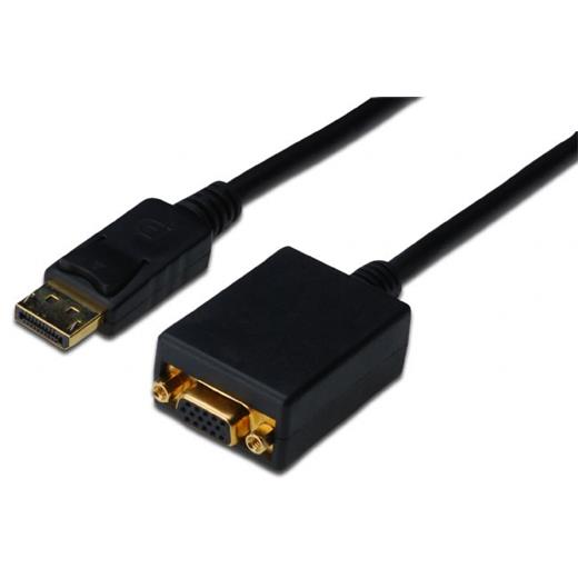 AK-340403-001-S DisplayPort <-> VGA Adaptör Kablosu, DP Erkek - HD15 Dişi, 0.15 metre, kilit mekanizmalı, DP 1.2 uyumlu, UL, siyah renk