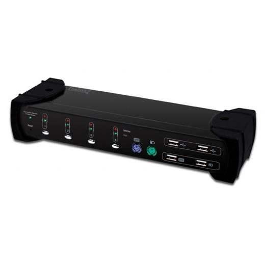 DS-12404 Digitus 4 Port Combo PS/2 ve USB 2.0 VGA Dual View KVMP™ Switch, Mikrofon ve Hoparlör bağlantılı + 2 portlu USB (2.0) Hub, Masaüstü Tip