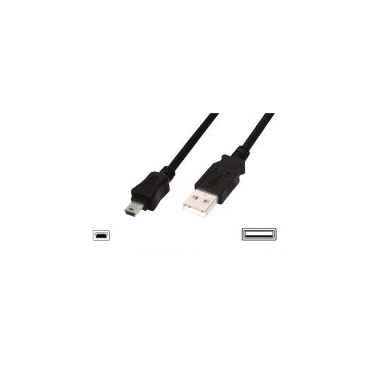 AK-300108-030-S USB 2.0 Bağlantı Kablosu, USB A Erkek - USB mini B (5 pin) Erkek, 3 metre, AWG 28, USB 2.0 uyumlu, UL, siyah renk