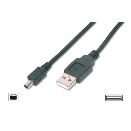 AK-300107-018-S USB 2.0 Bağlantı Kablosu, USB A Erkek - USB mini B Erkek (4 pin), 1,80 metre, AWG 28, USB 2.0 uyumlu, UL, siyah renk