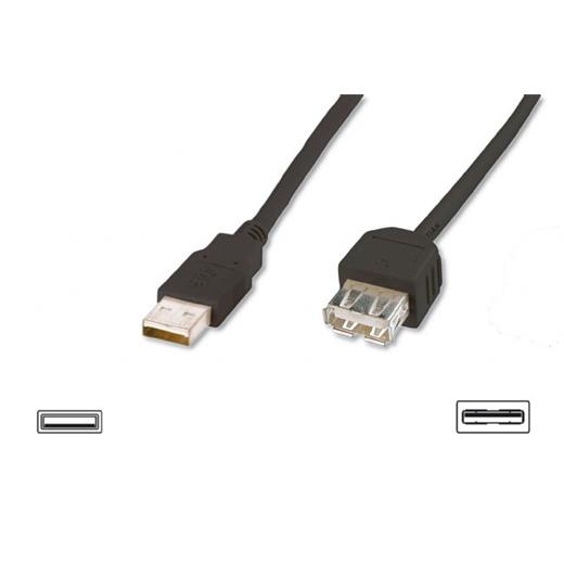 AK-300202-050-S USB 2.0 Uzatma Kablosu, USB A, Erkek - USB A Dişi, AWG 28, 5 metre, USB 2.0 uyumlu, UL, siyah renk