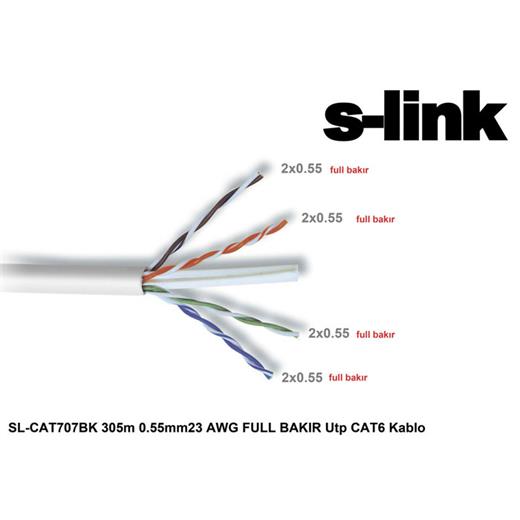S-Link Sl-Cat707Bk 305M 0.55Mm 23 Awg Full Bakır Utp Cat6 Kablo