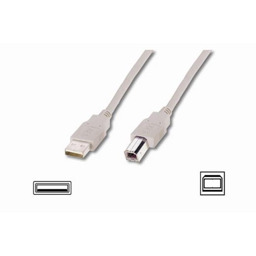 AK-300102-018-E USB 2.0 Bağlantı Kablosu, USB A Erkek - USB B Erkek, 1.80 metre, AWG 28, UL, bej renk