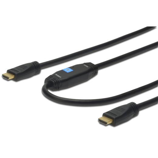 AK-330118-200-S Hdmi High Speed connection cable, type A, w/ amp., M/M, 20m, w/Ethernet, Ultra HD 24p, CE, UL, bl, gold