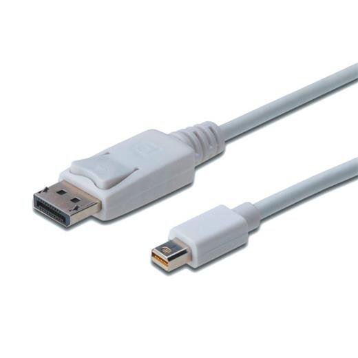 AK-340102-030-W DisplayPort <-> Mini DisplayPort Bağlantı Kablosu, DP Erkek - mini DP Erkek, 3 metre, kilit mekanizmalı, DP 1.1a uyumlu, UL, beyaz renk