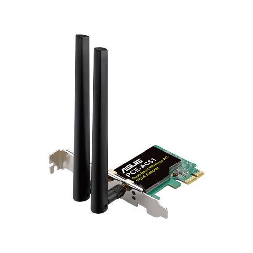 Asus Pce-Ac51, Ac750 (433Mbps 5Ghz + 300Mbps 2.4Ghz), Dual Band, Pcı Express Wireless Adaptör