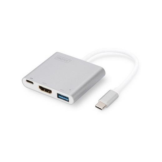 DA-70838 Digitus USB Tip C - Hdmi Grafik Adaptörü, 1 x USB Tip C port (Power Delivery özelliğine sahip), 1 x USB 3.0 port, 1 x USB Tip C (bilgisayar bağlantısı), 1 x Hdmi A (19 pin) dişi port (Ultra HD/4K/2160p)