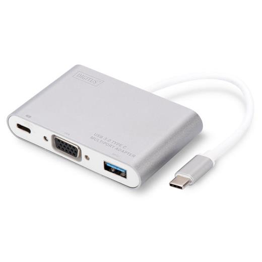 DA-70839 Digitus USB Tip C - VGA Grafik Adaptörü, 1 x USB Tip C port (Power Delivery özelliğine sahip), 1 x USB 3.0 port, 1 x USB Tip C (bilgisayar bağlantısı), 1 x VGA port