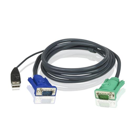 ATEN-2L-5201U USB KVM (Keyboard/Video Monitor/Mouse) Switch İçin Kablo, 1.20 metre, 1 x 15 pin SPHD erkek <-> 1 x Monitör 15 pin HDB erkek, 1 x Klavye / Mouse USB A erkek