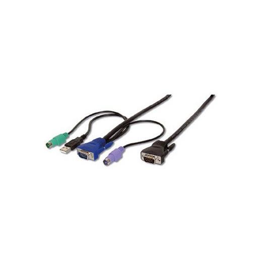 AK 82003 KVM (Keyboard/Video Monitor/Mouse) İçin Ahtapot Kablo, 5 metre, siyah renk, 1 x VGA Erkek, 2 x PS/2 (Klavye ve Mouse), 1 x USB (Klavye ve Mouse)