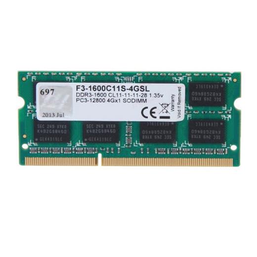 Gskill Value DDR3L-1600Mhz 1.35V Low Voltaj CL11 4GB SO-DIMM (512x8) F3-1600C11S-4GSL