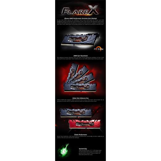 Gskill Flare X Ddr4-2400Mhz Cl15 32Gb (2X16Gb) Amd Ryzen Uyumlu (15-15-15-39) 1.2V