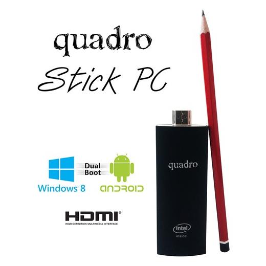 QUADRO Stick Atom QC Z3735F 1.30 2gb 32gb SSD Intel® Graphics W10+ANDROİD