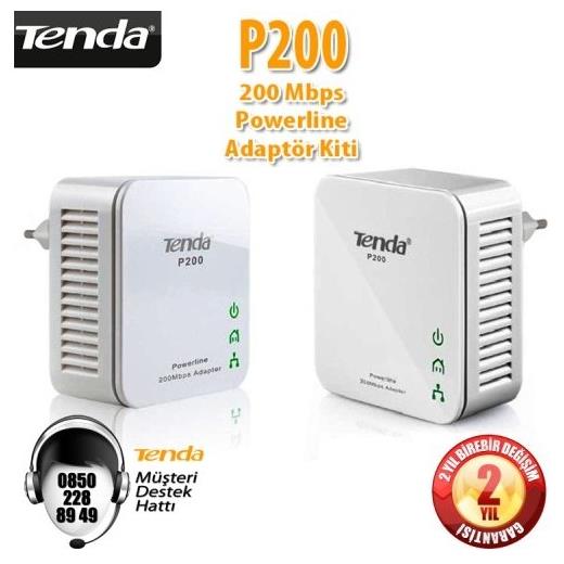 Tenda P200-Kit Homeplug 1 Port Kablolu 200 Mbps