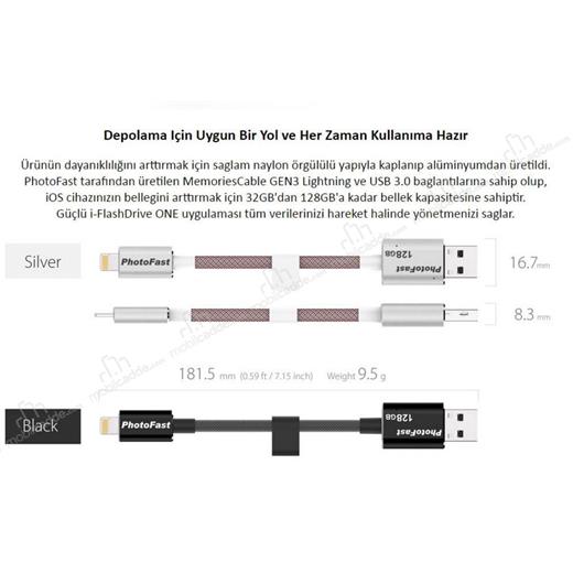 PhotoFast MemoriesCable GEN3 64GB Lightning / USB 3.0 Şarj Kablolu i-FlashDrive (Siyah) MCG3U3BK64GB