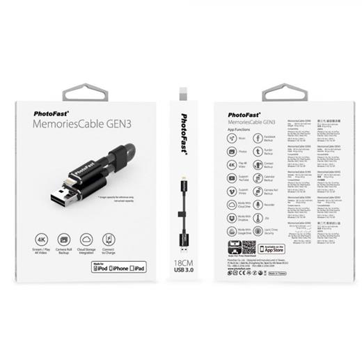 PhotoFast MemoriesCable GEN3 64GB Lightning / USB 3.0 Şarj Kablolu i-FlashDrive (Gümüş) MCG3U3R64GB