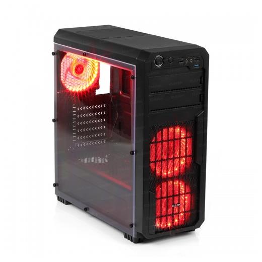 Dark Sentinel 3X Kırmızı Led Fan, Usb3.0, Full Akrilik Yan Panelli Mid-Tower Siyah Oyuncu Kasası