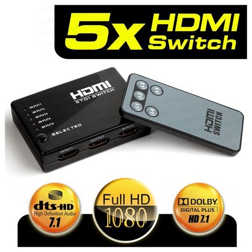 Dark Full Hd 5 Giriş 1 Çıkışlı Uzaktan Kumandalı Hdmi Switch (Seçici)