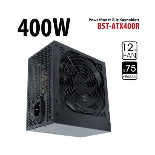 PowerBoost BST-ATX400R 400w, PPFC 12cm Siyah Fanlı ATX PSU Power kablo (Retail Box) BST-ATX400R