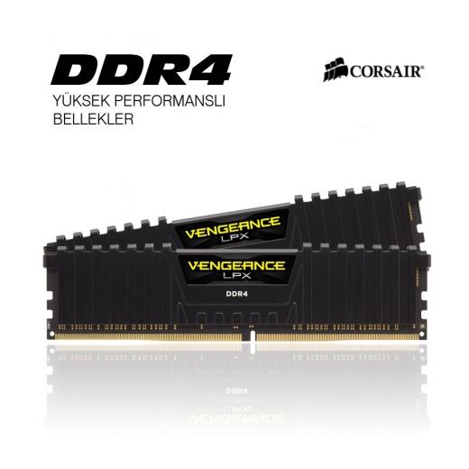 Corsair VENGEANCE Siyah DDR4-2400Mhz CL16 16GB (2X8GB) DUAL (16-16-16-39) CMK16GX4M2A2400C16