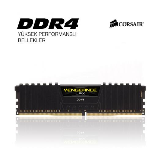 Corsair VENGEANCE Siyah DDR4-2400Mhz CL16 8GB (1X8GB) Sıngle (16-16-16-39) CMK8GX4M1A2400C16