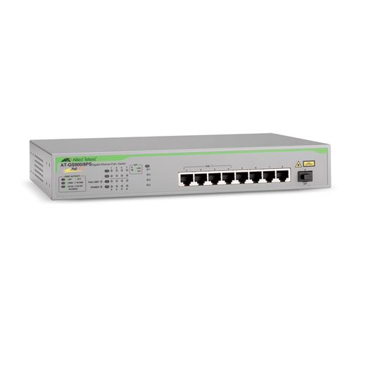 AT-GS900/8PS Unmanaged Switch<br>
8-port 10/100/1000T <br>
PoE & SFP uplink (PoE budget 75W) 