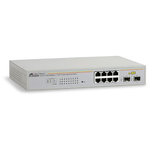 AT-GS950/8 Gigabit <b> WebSmart </b> Switch<br>
8 x 10/100/1000T<br>
2 x SFP port (combo)