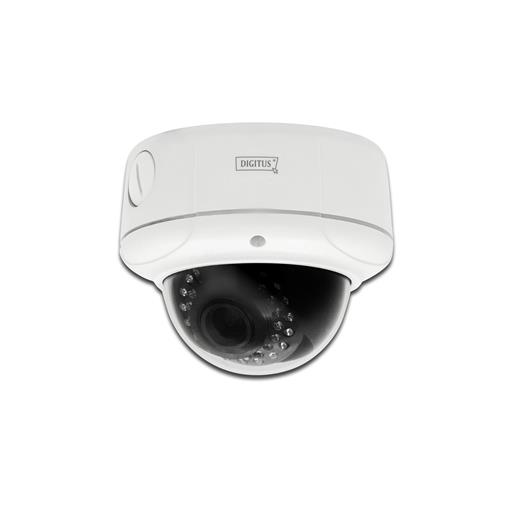 Assmann DN-16043 Digitus Plug View OptiDome Pro, Wireless 11n, 1920 x 1080 Piksel, 2 Megapiksel, Gece & Gündüz Dış Mekan Dome Tipi IP Kamera, PoE, IK10 Vandal Korumalı, Infrared özellik, H.264, Dahili 2GB Hafıza, Digitus Plug View App Desteği