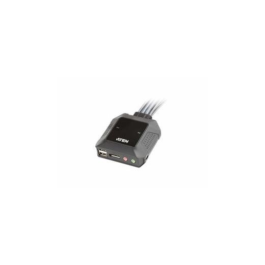 ATEN-CS22DP 2 Port USB DisplayPort KVM (Keyboard/Video Monitor/Mouse) Switch, Masaüstü Tip, KVM bağlantı kablosu ürüne gömülüdür, Remote Port Selector ile birlikte