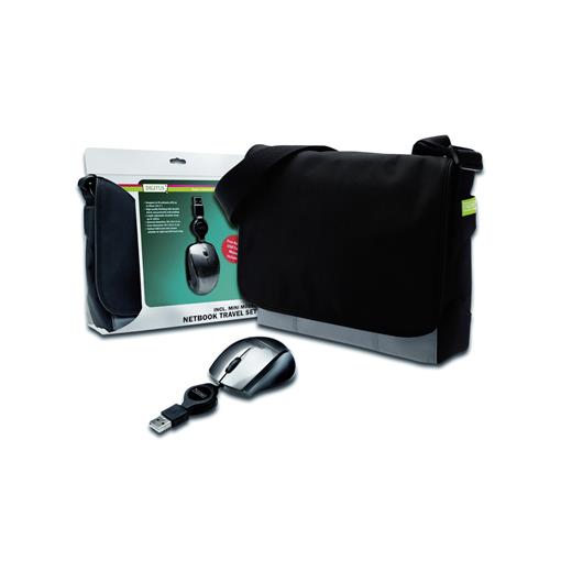 DA-14301 Digitus 10.1 Inç Netbook Çantası ve Mouse, çanta siyah renk, mouse gri renk, çanta boyutları: 28,5 cm x 24 cm x 8,5 cm, çanta hammaddesi: naylon
