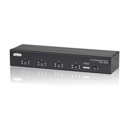 ATEN-VM0404 VGA Video Matrix Switch, 4 Giriş, 4 Çıkış, Hoparlör bağlanabilir<br>
4 x 4 Video Matrix Switch with Audio