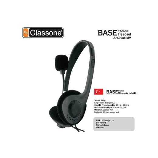 Classone Ah-9088Mv Base Serisi Kulaklık , Mikrofonlu Ve Kablodan Ses Kontrol / Siyah