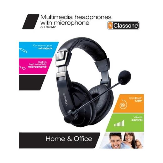 Classone Ah-750Mv Profesyonel Suni Deri Kulaklık, Mikrofonlu Ve Kablodan Ses Kontrollü Siyah