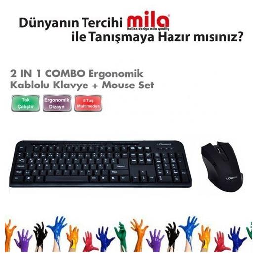 Classone Wk628-M03-Usb F Usb,Multimedya Klavye , 2B+1 Optik Mouse Set - Siyah
