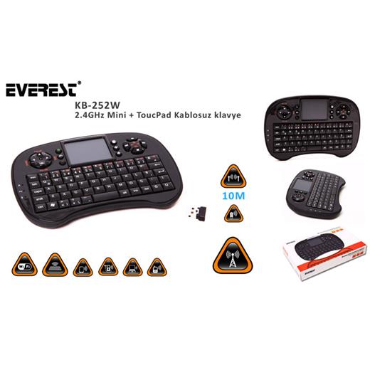 Everest Kb-252W Siyah 2.4Ghz Mini + Toucpad Q Multimedia Kablosuz Klavye