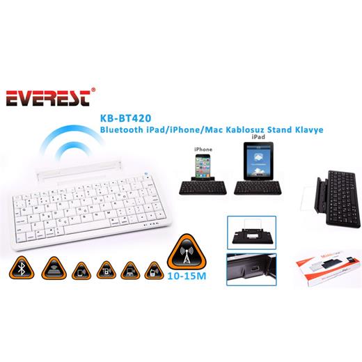 Everest Kb-Bt420 Beyaz Bluetooth Ipad/Iphone/Mac Q Multimedia Stand Ve Kablosuz Klavye