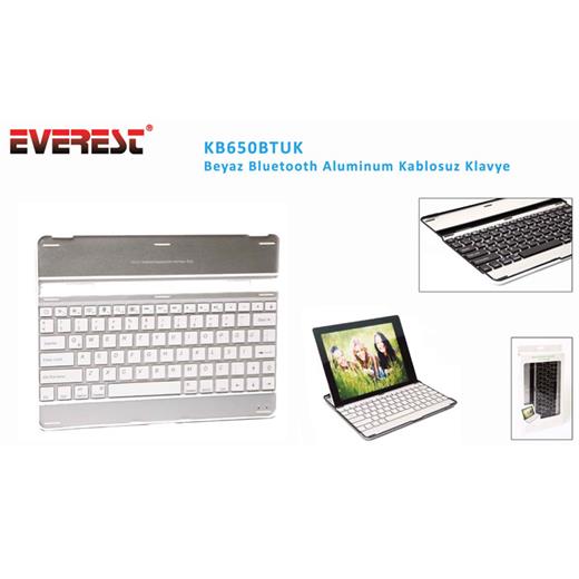 Everest Kb650Btuk Beyaz Bluetooth Aluminum Q Multimedia Kablosuz Klavye