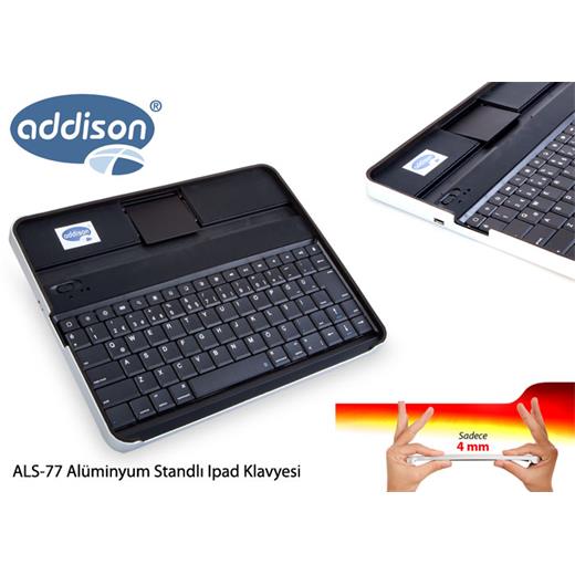 Addison Als-77 Siyah Bluetooth Tablet Pc + Ipad Alüminyum Q Multimedia Kablosuz Klavye