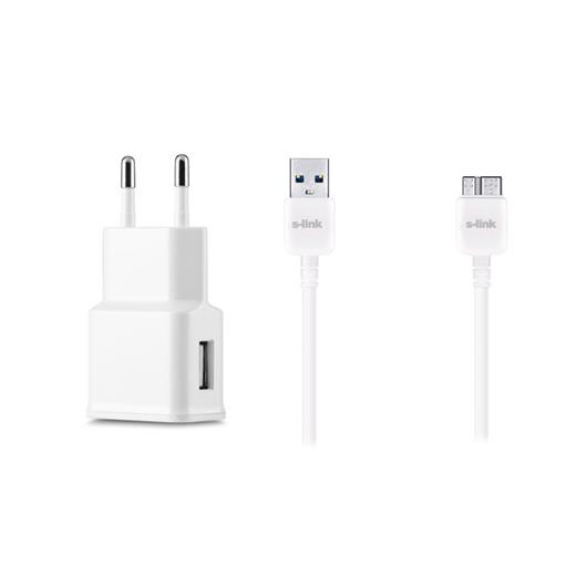 S-Link Smg-492 Micro Usb3.0 Samsung Note3/S5 2000Ma 2 İn 1 Ev Şarjı Ve Kablosu