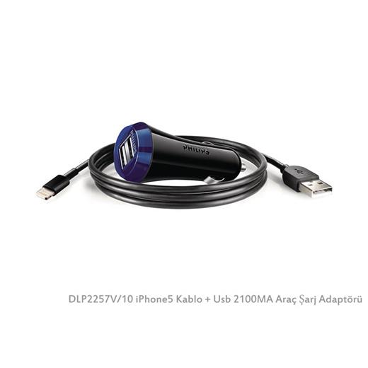 Philips Dlp2257V/10 Iphone5 Kablo + Usb 2100Ma Araç Şarj Adaptörü