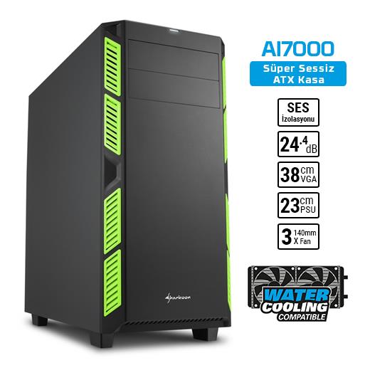 Sharkoon Aı7000 Silent Yeşil Atx 3Xfan Usb3 Kasa