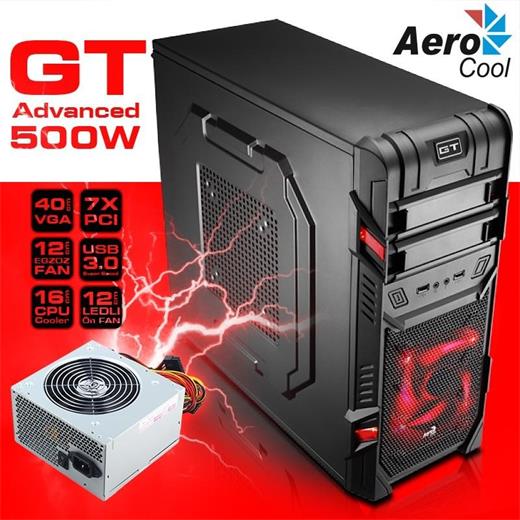 Aerocool Gt Black Advanced Ed.500W 2X Usb, 1 Fanlı,Mid-Tower Siyah Kasa