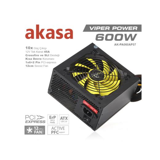 Akasa Viper 600W 80Plus Bronze Sertifikalı Single Rail Güç Kaynağı (Ak-Pa060Af07)