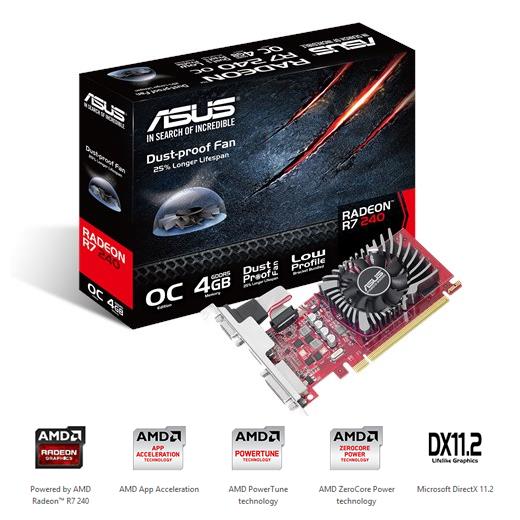 Asus R7240-O4Gd5-L, Radeon R7 240, 4 Gb Gddr5 128 Bit, Ekran Kartı